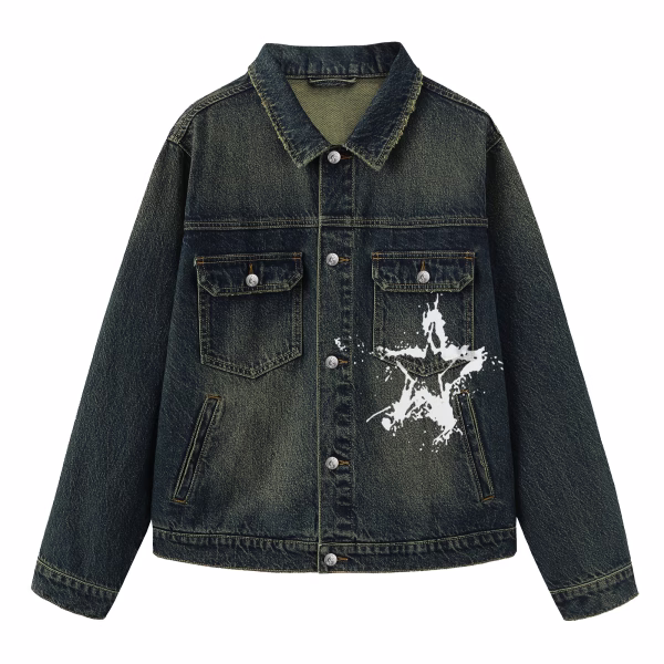"Saint Frances Atelier" Grunge Star Stencil Dark Denim Jacket jackets product photo