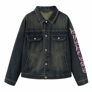 “Greatest New World” Magic 8-Ball & Pink Flame Dark Denim Jacket