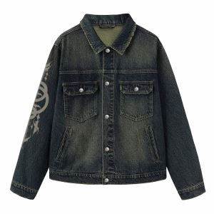 “Teardrop Poem” Gothic Calligraphy & Emotional Quote Dark Denim Jacket