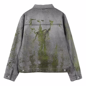 "Nature Reclaims" Swamp Moss & Bio-Decay Effect Grey Denim Jacket by JR JEANIUS WEAR