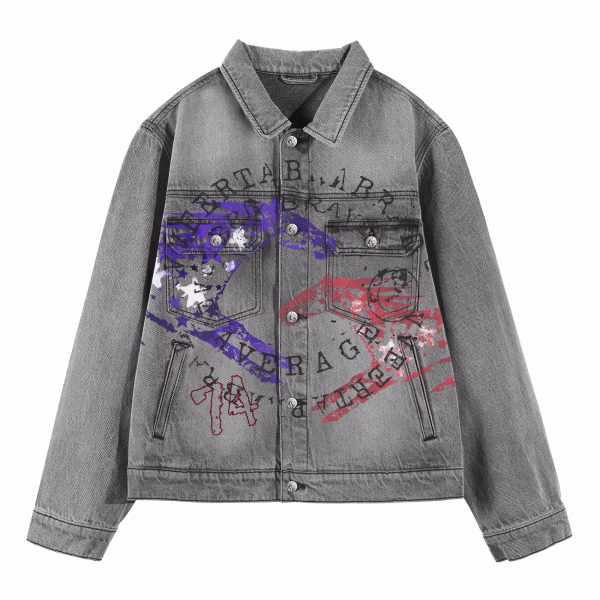"Above Average" Liberty Graphic & Paint Splash Grey Denim Jacket by JR JEANIUS WEAR