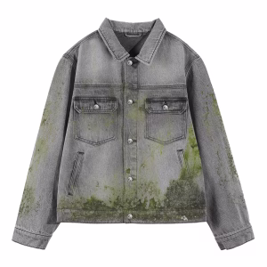 “Nature Reclaims” Swamp Moss & Bio-Decay Effect Grey Denim Jacket