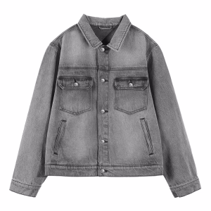 “Bold Move” Twin Eagles & Diamond 69 Biker Grey Denim Jacket