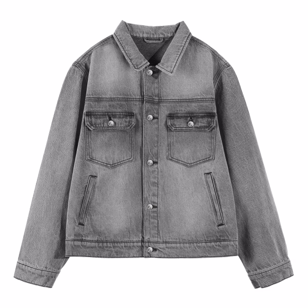 "Bold Move" Twin Eagles & Diamond 69 Biker Grey Denim Jacket jackets product photo