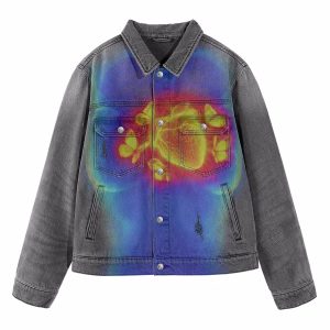 "Thermal Pulse" Heat Map Anatomical Heart & Butterfly Grey Denim Jacket by JR JEANIUS WEAR