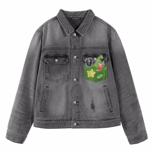 "Green Detox" Fruit Salad & Vegetable Juice Pocket Grey Denim Jacket by JR JEANIUS WEAR