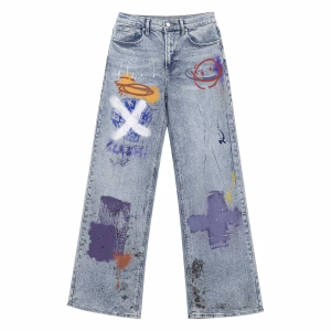 Abstract Spray Paint Graffiti Art Printed Denim Jeans by JR JEANIUS WEAR