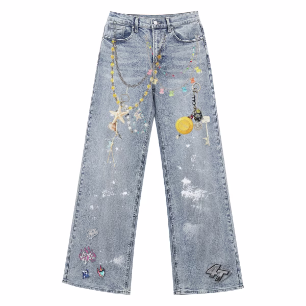 Starfish Charm Necklace & Jeanius Logo Printed Denim Jeans by JR JEANIUS WEAR
