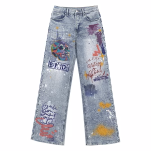 Colorful Skull Vintage Soul Graffiti Printed Denim Jeans by JR JEANIUS WEAR