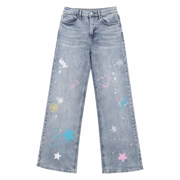 Playful Doodle Stars & Hearts Paint Splatter Denim Jeans by JR JEANIUS WEAR