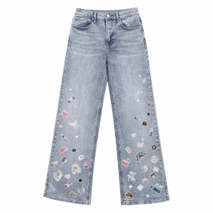 Cute Scattered Sticker Collage Printed Denim Jeans by JR JEANIUS WEAR