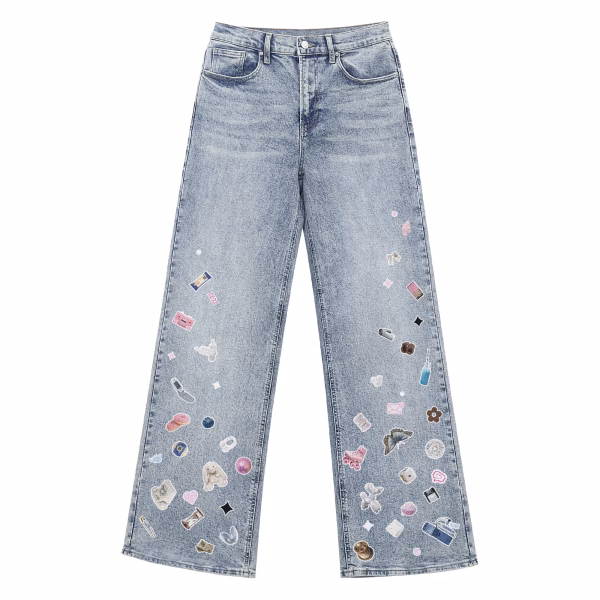 Cute Scattered Sticker Collage Printed Denim Jeans by JR JEANIUS WEAR
