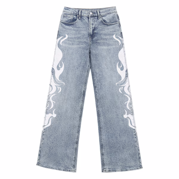 White Tribal Flame Side Seam Printed Denim Jeans by JR JEANIUS WEAR