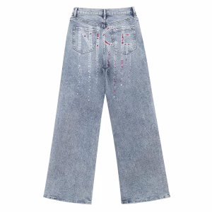Rhinestone Chain Skull Star Printed Denim Jeans
