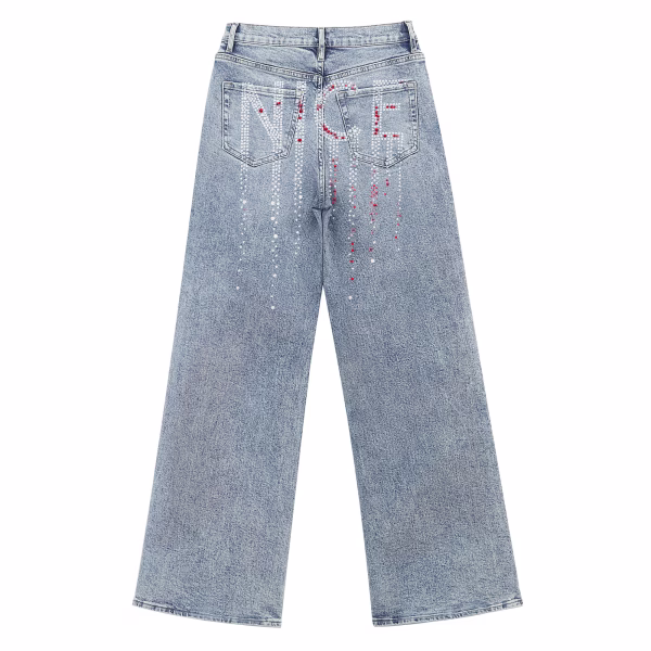 Rhinestone Chain Skull Star Printed Denim Jeans collection product photo