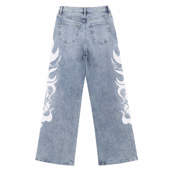 White Tribal Flame Side Seam Printed Denim Jeans collection product photo