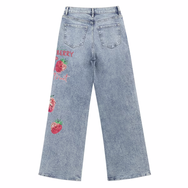 Sweet Strawberry Watercolor Graffiti Printed Denim Jeans collection product photo