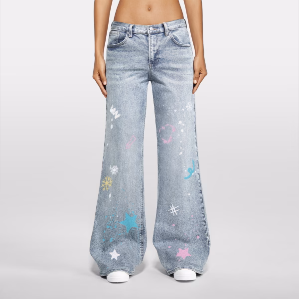 Playful Doodle Stars & Hearts Paint Splatter Denim Jeans collection product photo