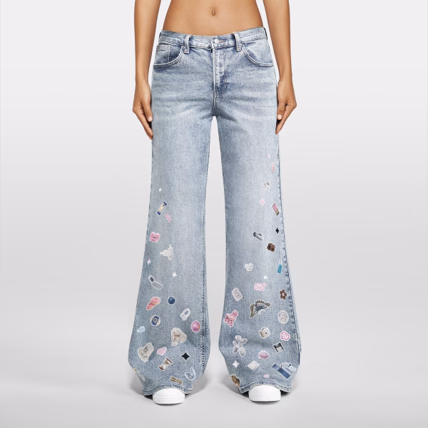 Cute Scattered Sticker Collage Printed Denim Jeans collection product photo