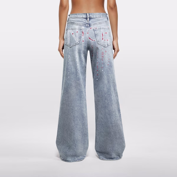 Rhinestone Chain Skull Star Printed Denim Jeans collection product photo