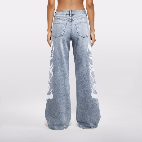 White Tribal Flame Side Seam Printed Denim Jeans collection product photo
