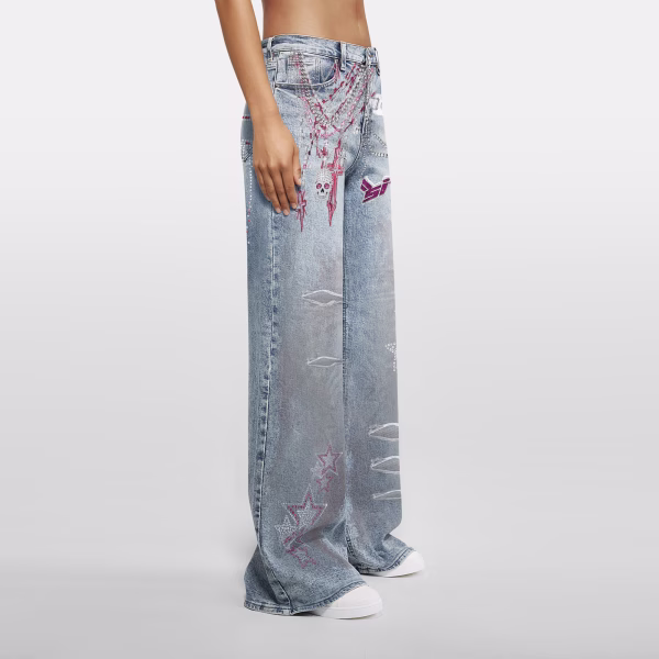 Rhinestone Chain Skull Star Printed Denim Jeans collection product photo