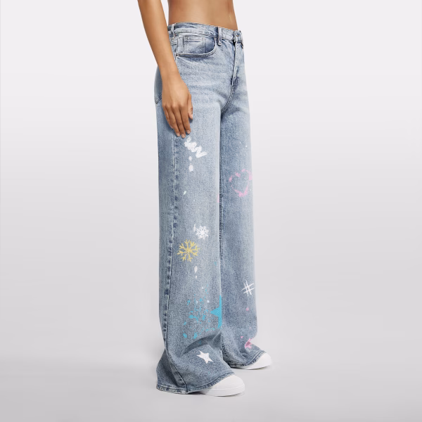 Playful Doodle Stars & Hearts Paint Splatter Denim Jeans collection product photo