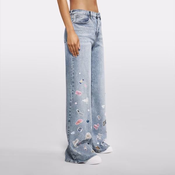 Cute Scattered Sticker Collage Printed Denim Jeans collection product photo