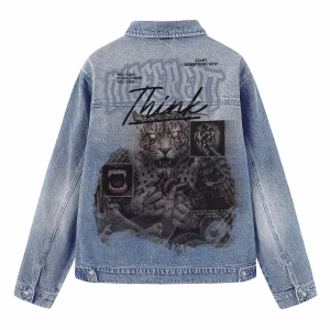 "Savage Heart" Bloody Leopard & Think Graphic Light Denim Jacket by JR JEANIUS WEAR