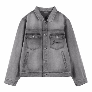 “Love in the Shadows” Spray Heart & Silhouette Grey Denim Jacket