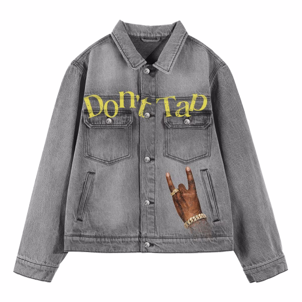 "Shattered Icon" Hip-Hop Portrait & "Don't Tap" Grey Denim Jacket jackets product photo