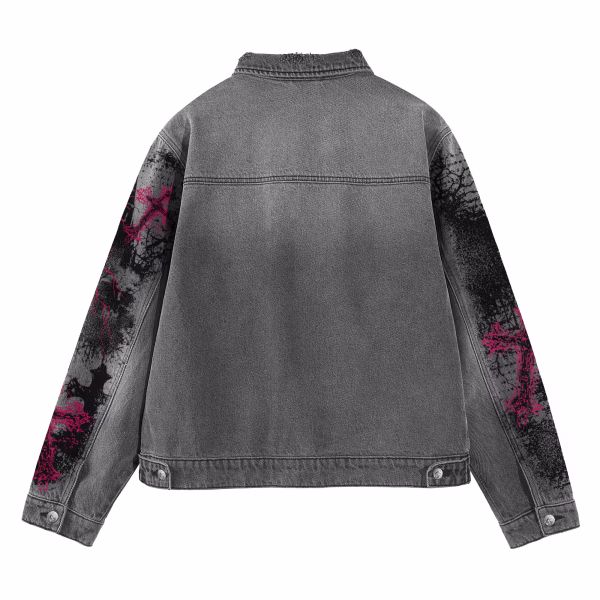 Pink Gothic Cross & Dark Eye Grunge Grey Denim Jacket jackets product photo