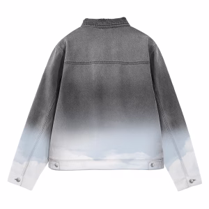 Crying Girl Portrait & Cloud Gradient Grey Denim Jacket