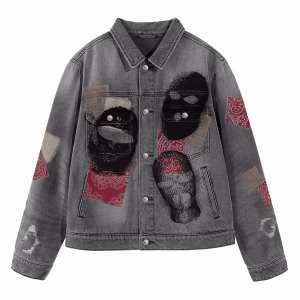 Balaclava & Bandana Patchwork Grey Denim Jacket