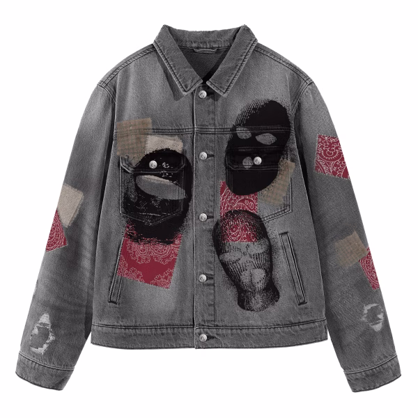 Balaclava & Bandana Patchwork Grey Denim Jacket jackets product photo
