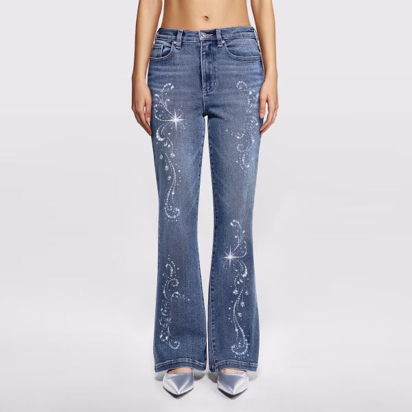 "Stardust Swirl" Celestial Sparkle Printed Denim Jeans collection product photo