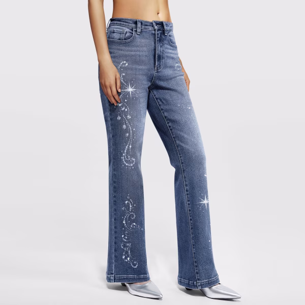 "Stardust Swirl" Celestial Sparkle Printed Denim Jeans collection product photo