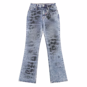 "Shadow Leopard" Spray Paint Spot Printed Denim Jeans by JR JEANIUS WEAR