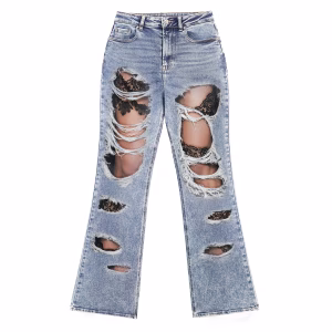 "Lace Illusion" Subversive Ripped Printed Denim Jeans by JR JEANIUS WEAR