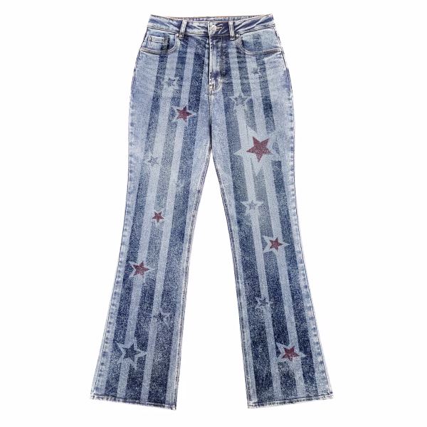"Midnight Stripes" Star & Stripe Printed Denim Jeans by JR JEANIUS WEAR