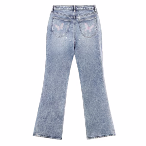 “Lotus Fairy” Water Lily & Sparkle Vine Printed Denim Jeans