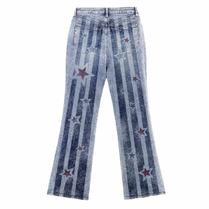 “Midnight Stripes” Star & Stripe Printed Denim Jeans