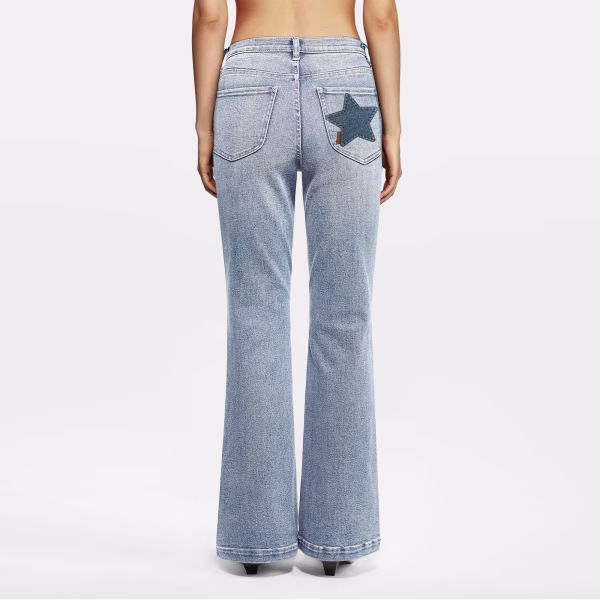 "Rebel Layering" Deconstructed Star & Ribbon Printed Denim Jeans collection product photo