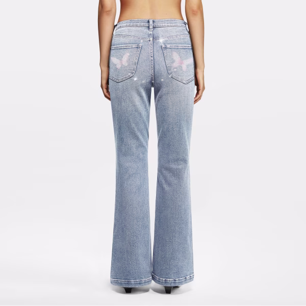 "Lotus Fairy" Water Lily & Sparkle Vine Printed Denim Jeans collection product photo