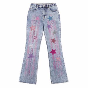 "Pop Star" Stripe & Star Printed Denim Jeans by JR JEANIUS WEAR