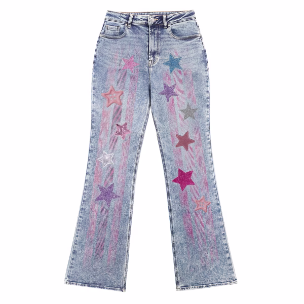 "Pop Star" Stripe & Star Printed Denim Jeans by JR JEANIUS WEAR