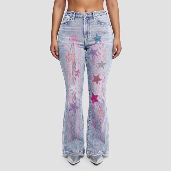 "Pop Star" Stripe & Star Printed Denim Jeans collection product photo