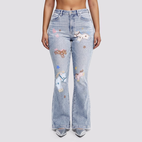 "Pastel Ponies" Kawaii Horse & Star Printed Denim Jeans collection product photo