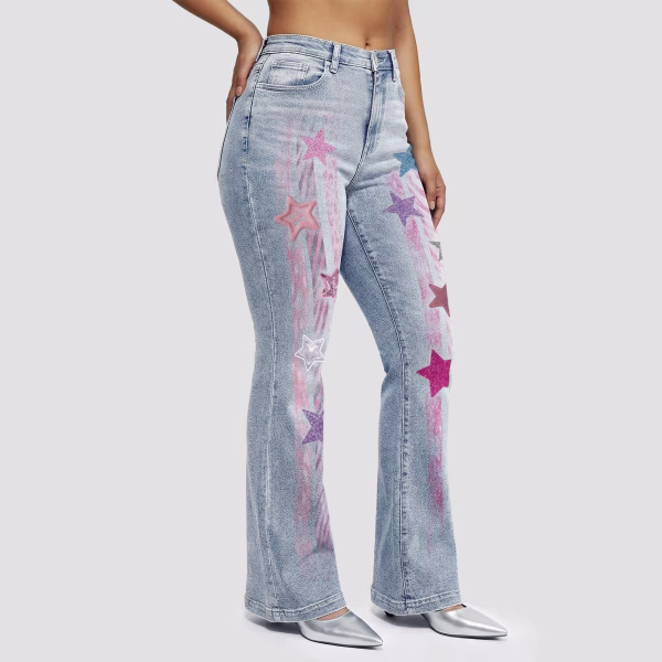 "Pop Star" Stripe & Star Printed Denim Jeans collection product photo