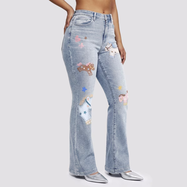 "Pastel Ponies" Kawaii Horse & Star Printed Denim Jeans collection product photo